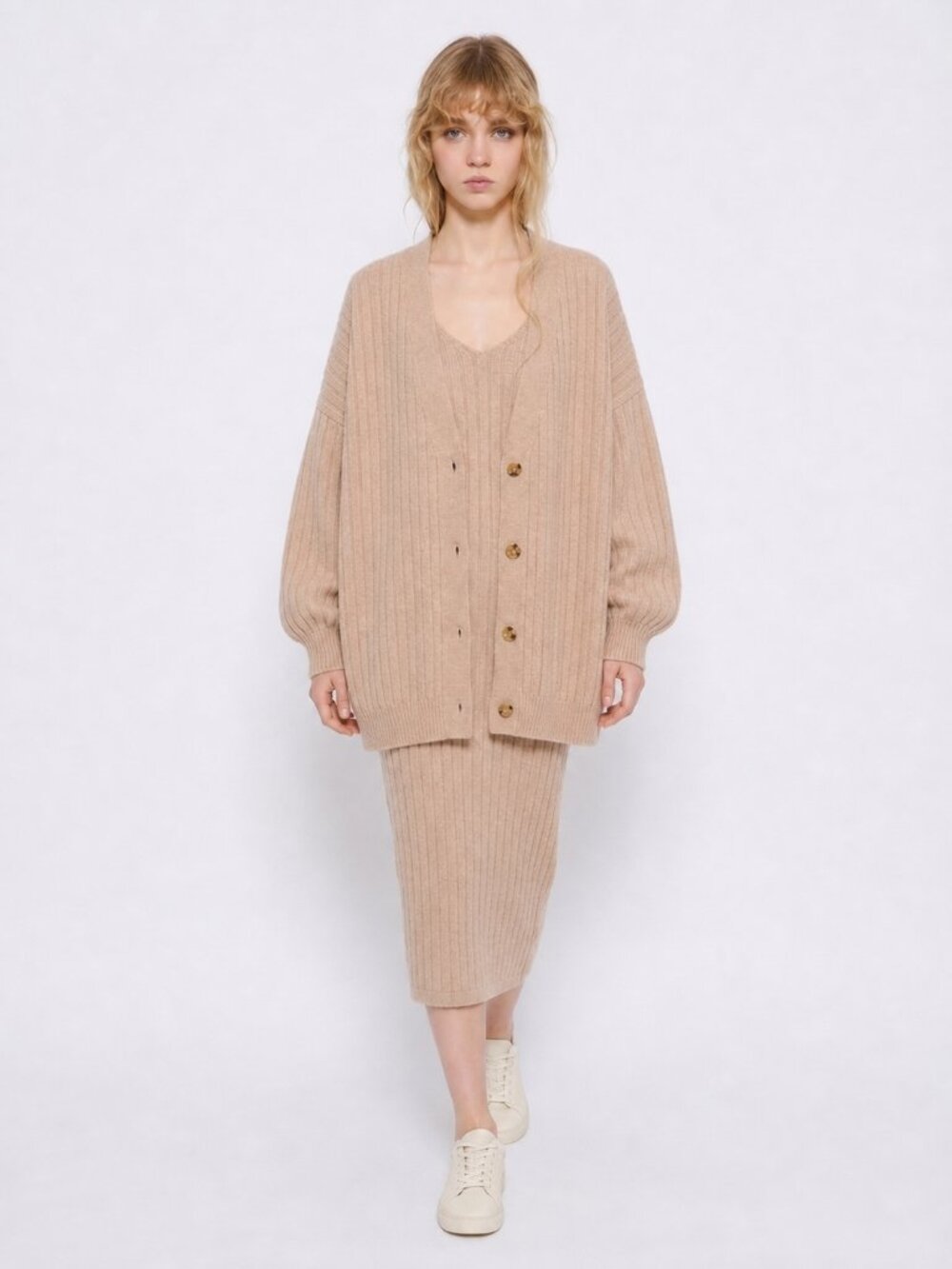 Crescent Rib Knit Cardigan and Sweater Dress 2 Piece Set (XS/S/M/L) NWT